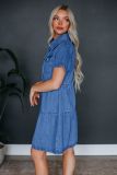 Solid Color Lapel Casual Denim Dress GYAN-16809