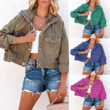 Drawstring Hooded Loose Denim Coat GYAN-606