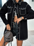 Vintage Studded Loose Fit Denim Jacket GYAN-3250