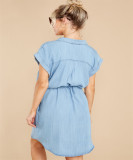 Casual Solid Color Waisted Denim Long Shirt GYAN-22876