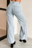 Ripped Chain Patchwork Denim Straight Pants GYAN-3266