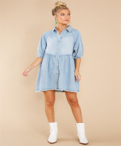 Pullover Lapel Denim Shirt Dress GYAN-22880