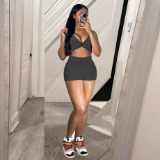 Solid Color Sleeveless Vest Two Piece Shorts Set TR-1309
