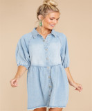 Pullover Lapel Denim Shirt Dress GYAN-22880