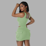 Solid Color Bodysuit Sport Two Piece Skirt Set TR-1310