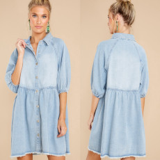 Pullover Lapel Denim Shirt Dress GYAN-22880