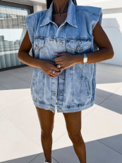 Washed Sleeveless Denim Vest Jacket GYAN-16838