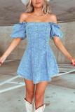 Fashion Bubble Short Sleeve Denim Midi Dress GYAN-3231
