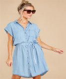Casual Solid Color Waisted Denim Long Shirt GYAN-22876