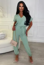 V-neck Short Sleeve Loose Casual Jumpsuit GYSF-8344