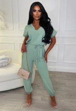 V-neck Short Sleeve Loose Casual Jumpsuit GYSF-8344