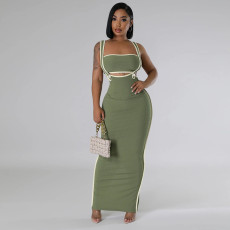 Solid Color Sleeveless Sling Split Maxi Dress CYA-901205