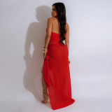 Sexy Halter High Split Solid Maxi Dress CYA-901200