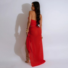 Sexy Halter High Split Solid Maxi Dress CYA-901200