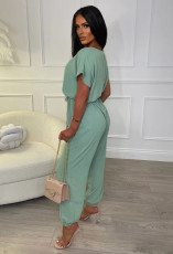 V-neck Short Sleeve Loose Casual Jumpsuit GYSF-8344