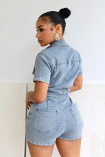 Short Sleeve Lapel Slim Denim Romper MEM-88580