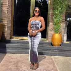 Print Wrap Vest Slim Split Half-body Skirt Set GYSF-1072