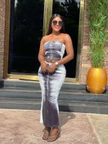 Print Wrap Vest Slim Split Half-body Skirt Set GYSF-1072
