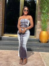 Print Wrap Vest Slim Split Half-body Skirt Set GYSF-1072