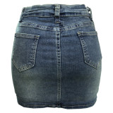Washed Denim Slim Pocket Skirt WAF-77666