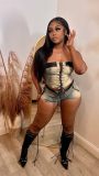 Sexy Bandage Wrap Chest Denim Two Piece Shorts Set MEM-88579