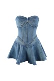 Wrap Chest Denim Slim Ruffle Mini Dress MEM-88576