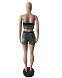Sexy Bandage Wrap Chest Denim Two Piece Shorts Set MEM-88579