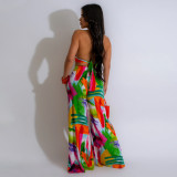 Print Tie Up Backless Top Two Piece Pants Set CYA-901196