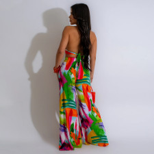 Print Tie Up Backless Top Two Piece Pants Set CYA-901196