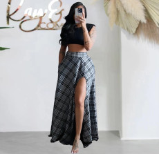 Fashion Printed Double Pocket Split Sexy Long Skirt BLX-93001