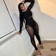 Lace Embroidery Sexy Hollow Out Jumpsuit MEM-88578