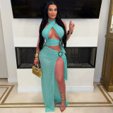 Sexy Halter High Split Solid Maxi Dress CYA-901200