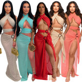 Sexy Halter High Split Solid Maxi Dress CYA-901200