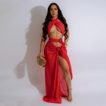 Sexy Halter High Split Solid Maxi Dress CYA-901200