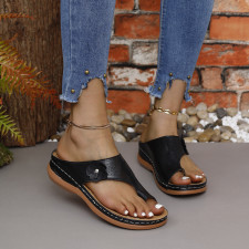 Clip Toe Hollowed Out Studded Flower Slope Heel Slippers GYUX-588