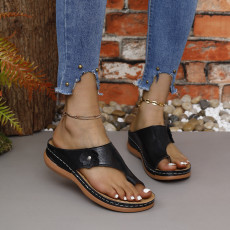 Clip Toe Hollowed Out Studded Flower Slope Heel Slippers GYUX-588