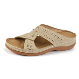 Cross Strap Hollow Out Slope Heel Slippers GYUX-F22