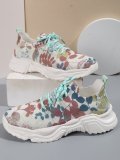 Flower Print Tie Up Fashion Flat Sneakers GYUX-5646