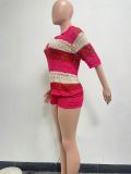 Loose Fashion Deep V-Neck Color Block Knit Shorts Set NYF-8170
