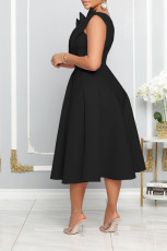Slash Shoulder Sleeveless Big Swing Midi Dress BGN-0014