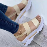 Wide Side One Strap Thick Bottom Slope Heel Sandals GYUX-312321