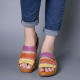 Colorblocked Hollow Out Slope Heel One Slippers GYUX-45566