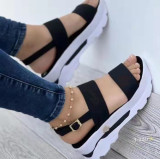 Wide Side One Strap Thick Bottom Slope Heel Sandals GYUX-312321