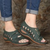Hollow Out Velcro Slope Heel Sandals GYUX-293