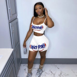 Letter Print Sling Vest And Shorts Sport 2 Piece Set TE-4677