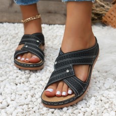 Cross Strap Hollow Out Slope Heel Slippers GYUX-F22
