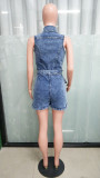 Sleeveless Skinny Waist Washed Denim Romper LX-6979
