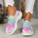 Flower Print Tie Up Fashion Flat Sneakers GYUX-5646