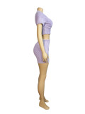 Short Sleeve Rib Solid Two Piece Short Set CH-24020