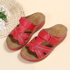 Retro Slope Heel Thick Bottom Leather Sandals GYUX-065